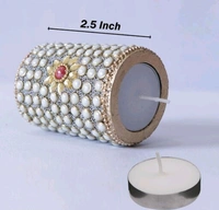 Grey Color Handmade Decorative Stone work on Wooden Tea Light Candle Holder For Home Decor 2.5 Inch - 2.5 Inch, Grey, Wooden, Candle Holder, Pack of 1